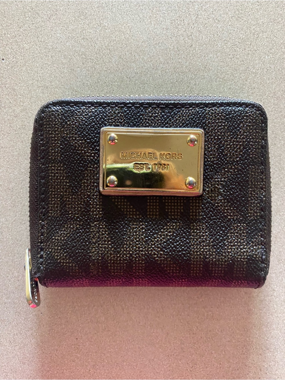 Michael Kors Signature Zip-Around Wallet with Gold Plaque